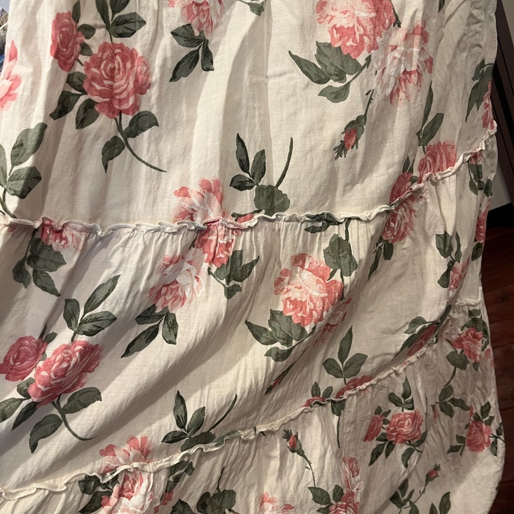 Old Navy Floral Roses Smocked Dress - Cream and Pink Lined - Picture 3 of 5